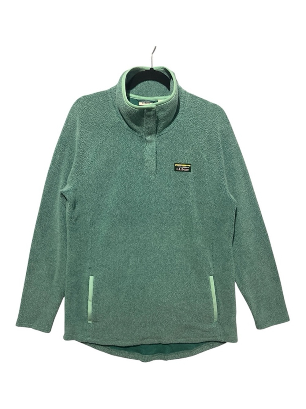 L.L. Bean Tumbled Sherpa Sweater Womens Green Large Quarter Snap Fleece Pullover